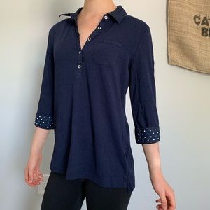 Navy blue button shirt w/ collar & sleeve details